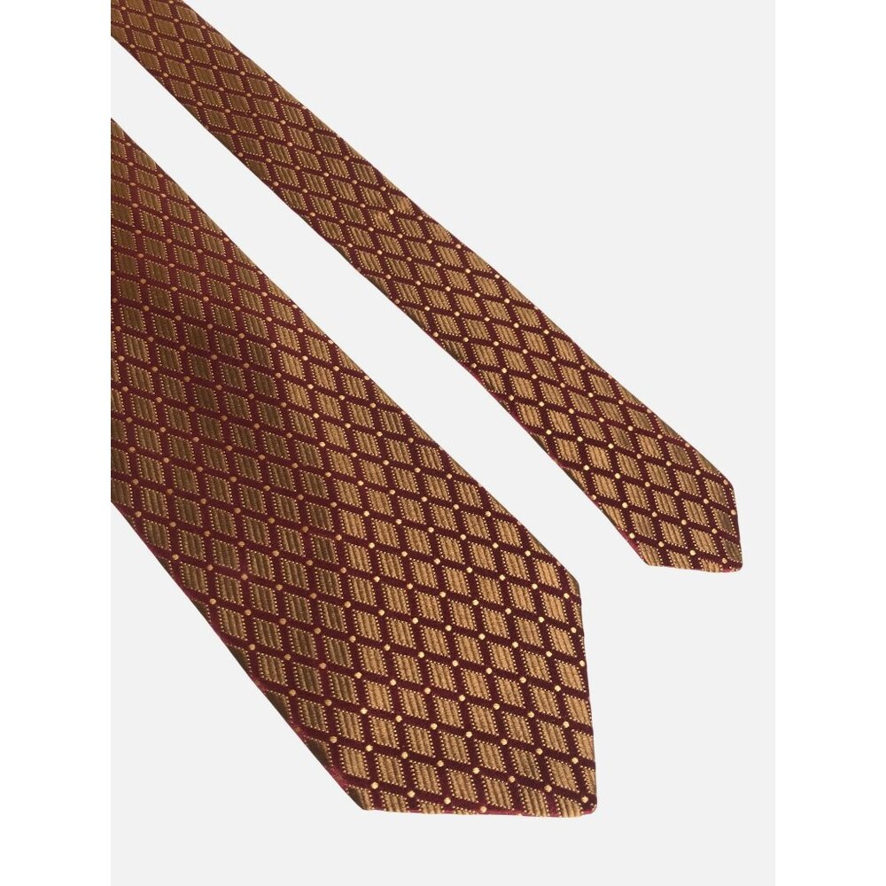 Ike Behar Silk Tie Red Gold Geometric Mens Necktie USA Office Work Formal Gift